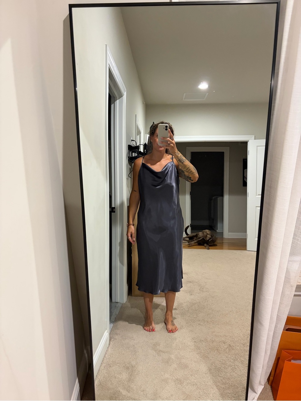 Charcoal Satin Slip Dress